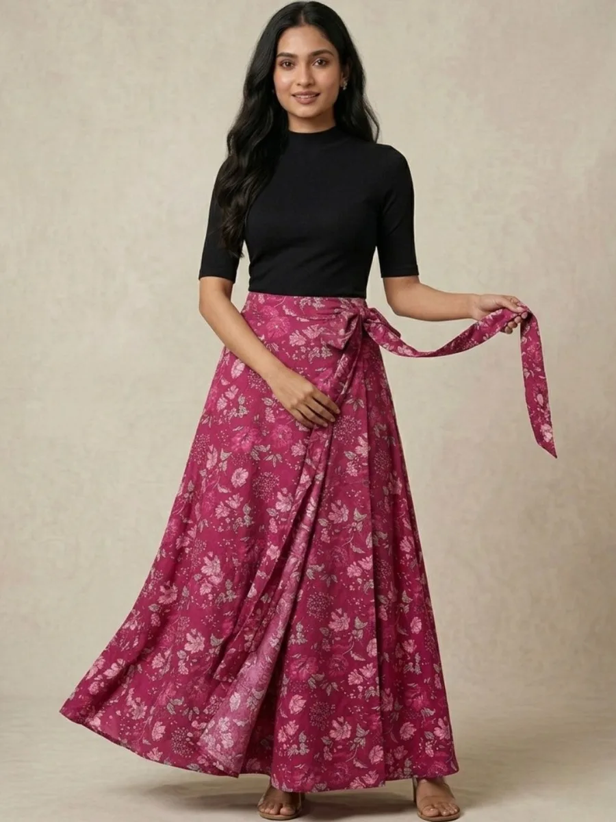Printed Wrap Around Maxi skirt