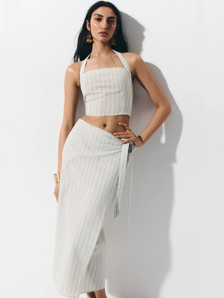 Linen-blend wrap skirt