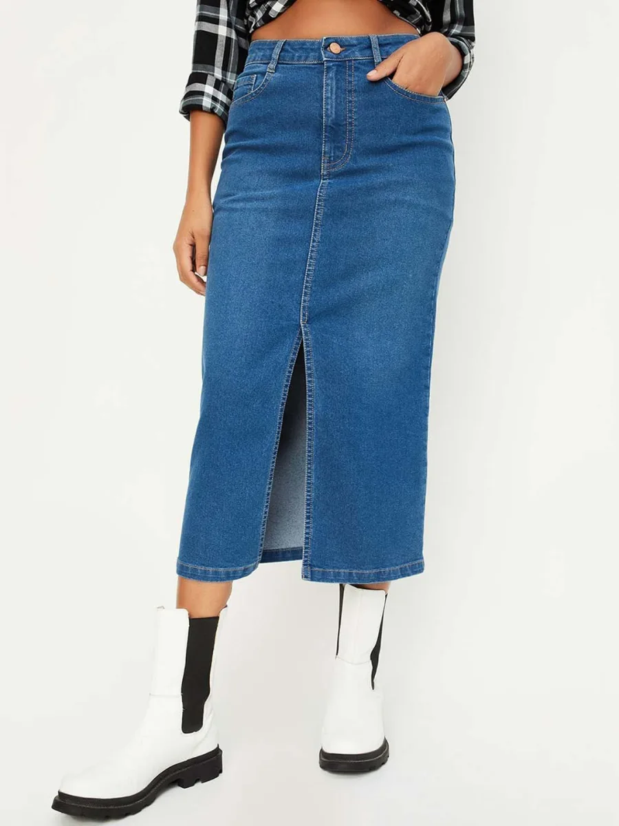 Midi Pencil Denim Skirt