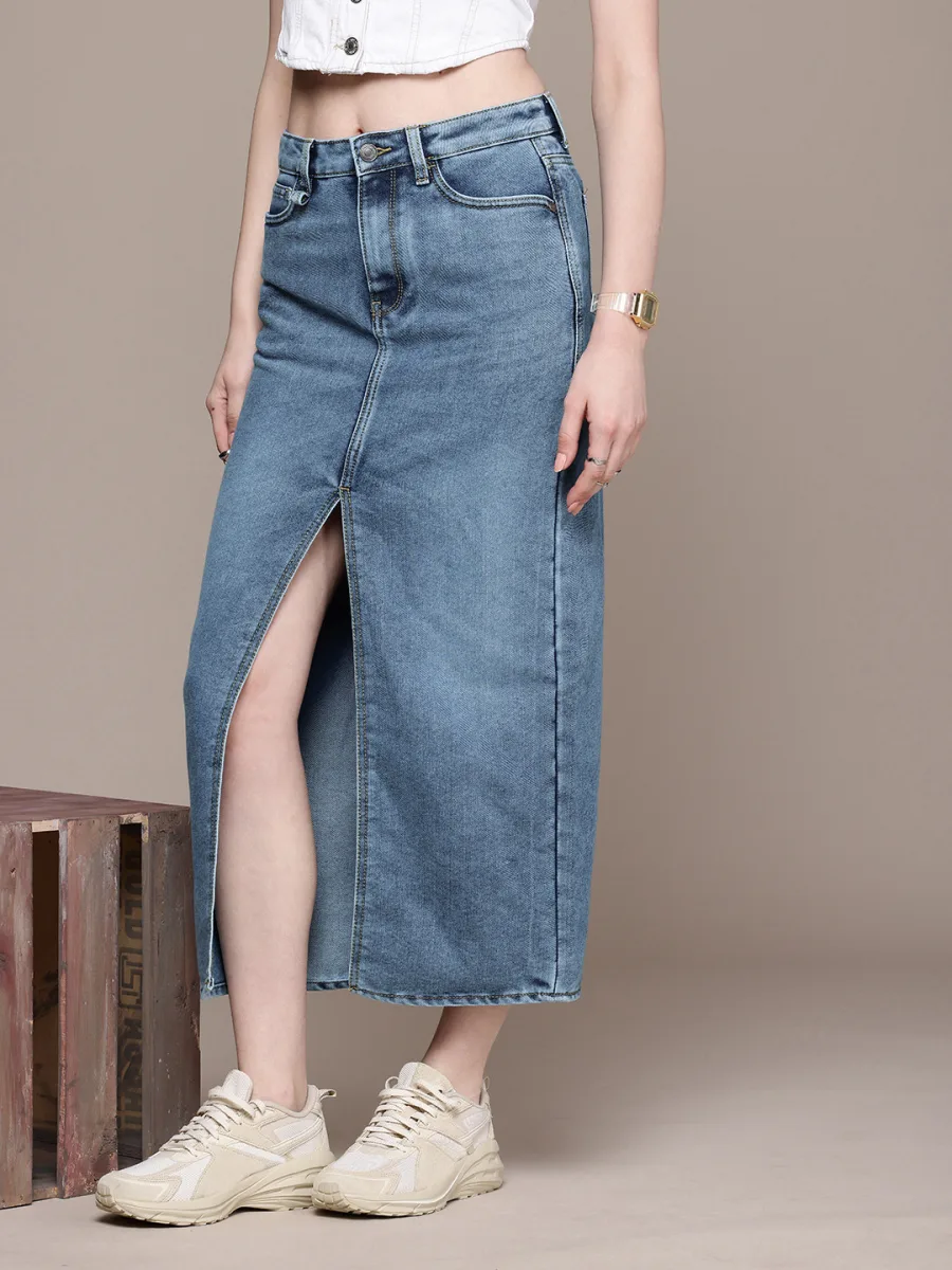 Women High Slit Denim Skirt