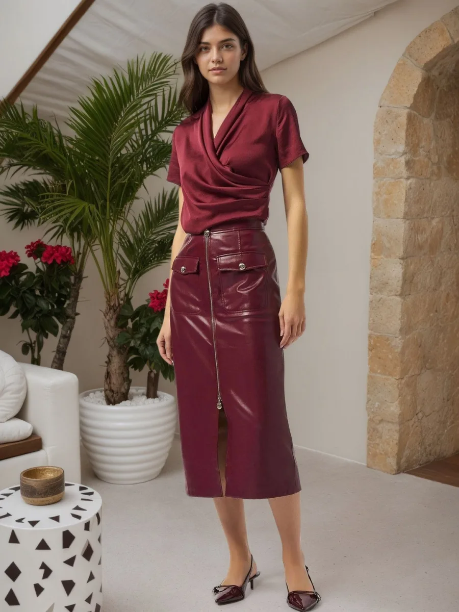 Women Midi Front Slit Skirt