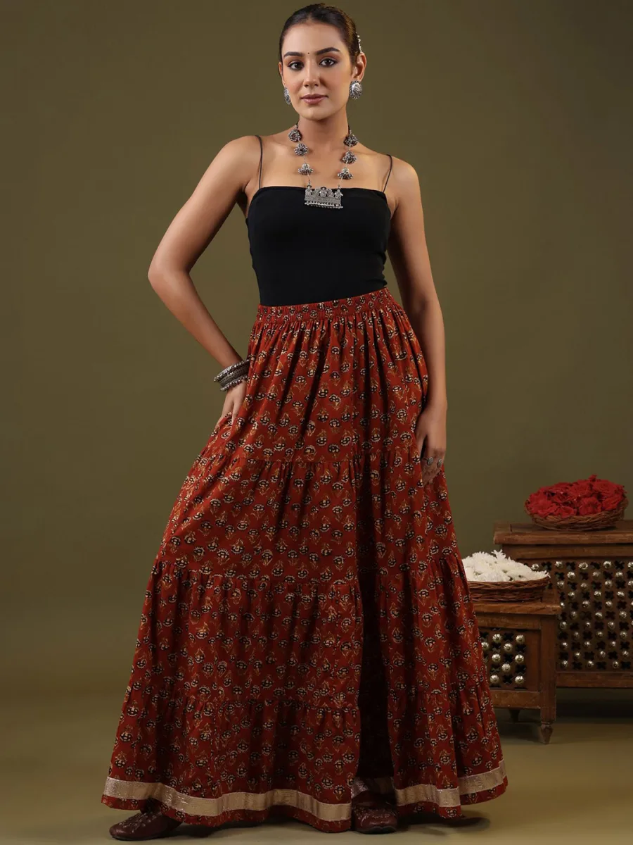 Printed Flare Tiere Maxi Skirt