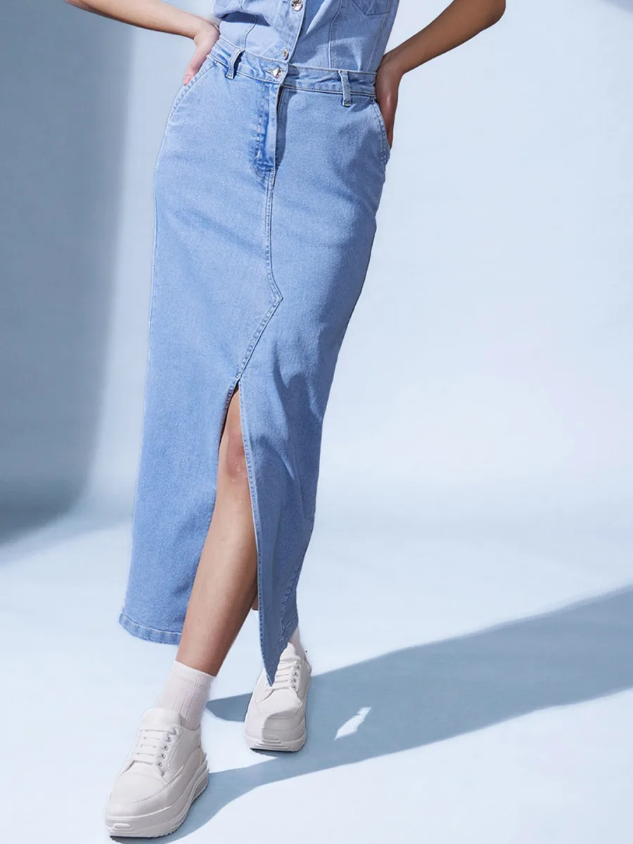 Denim Pencil Midi Skirts