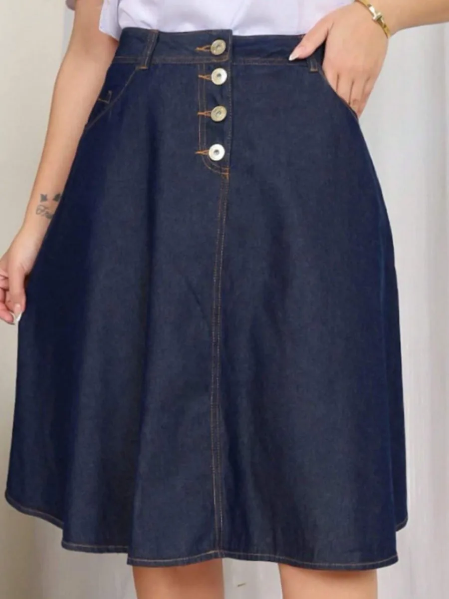 Denim A-Line Midi Skirt