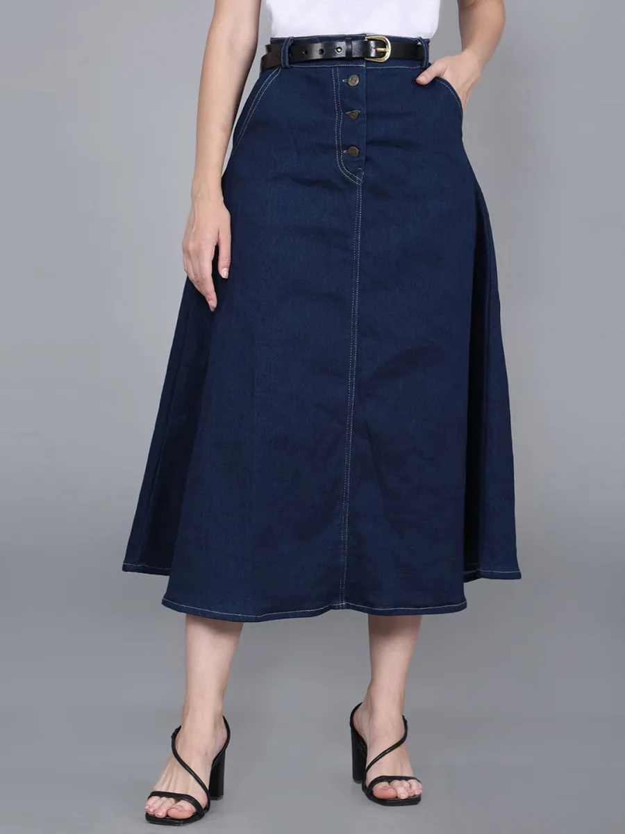 Denim A-Line Midi Skirt