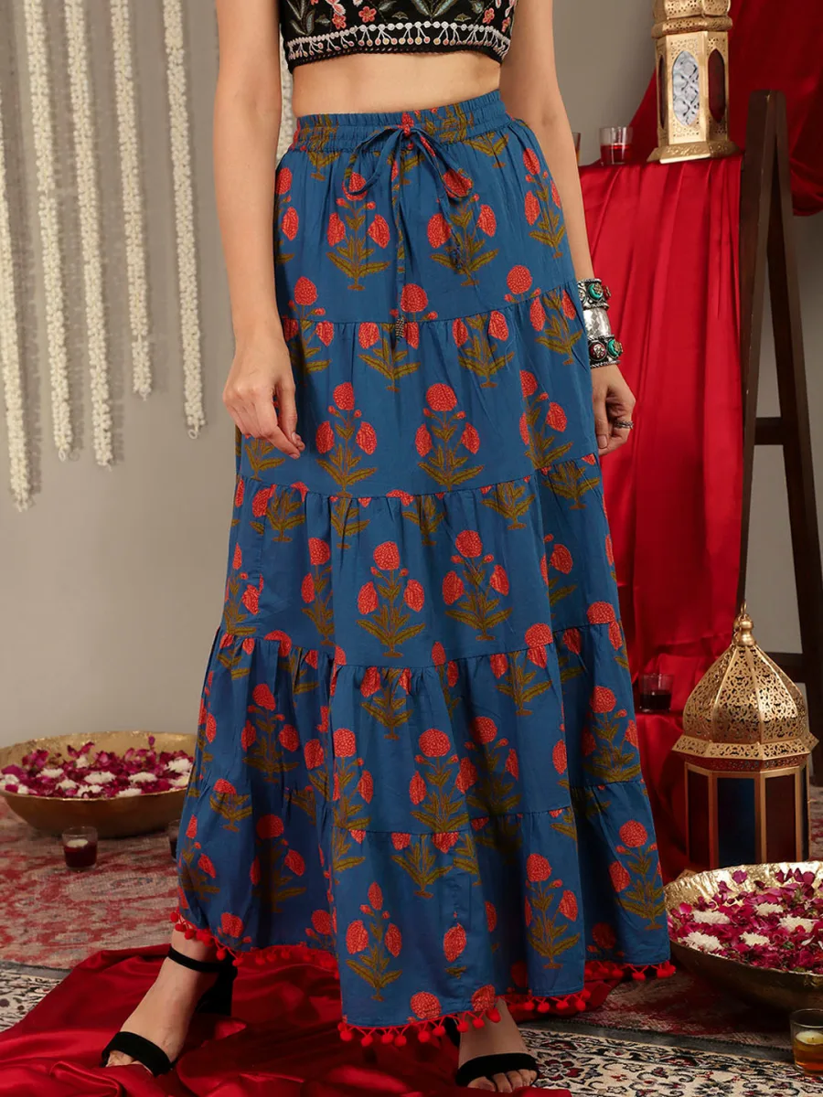 Printed Flared Maxi Skirt