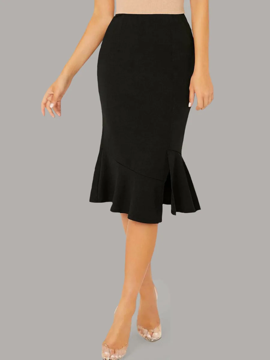 Women Solid Trumpet Skirt