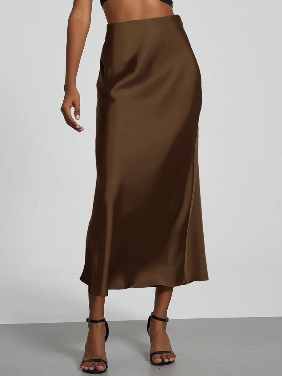 A-Line Satin Midi Skirt