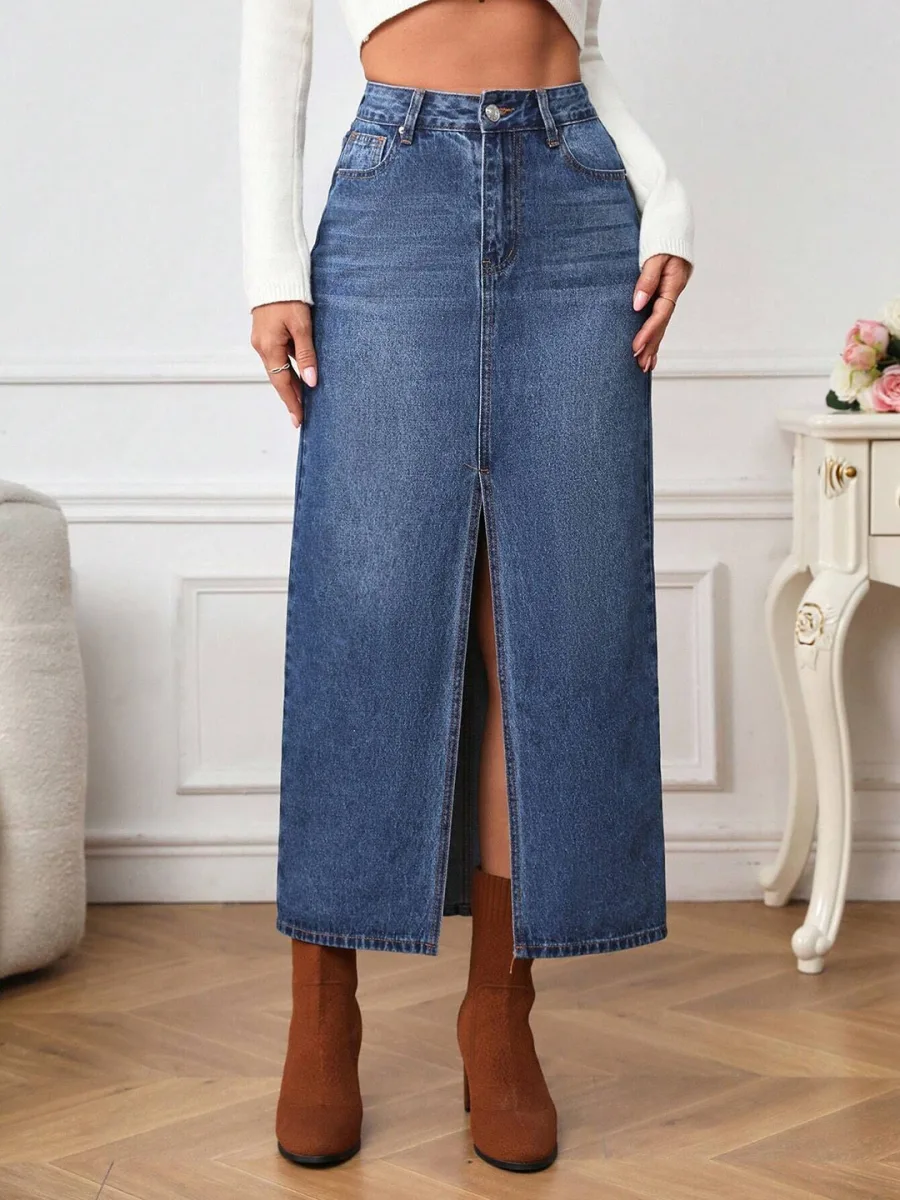 A-Line Denim Maxi Skirt