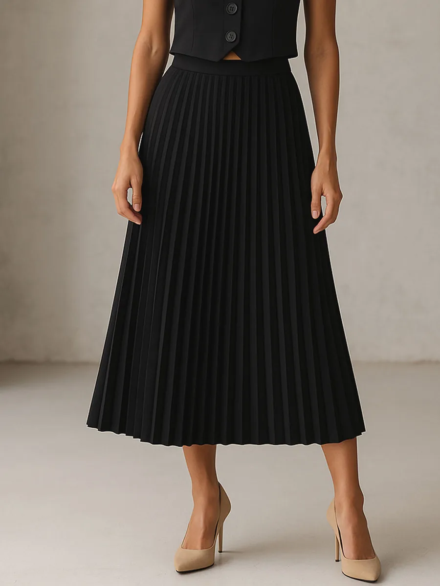 A-Line Pleated Midi Skirt