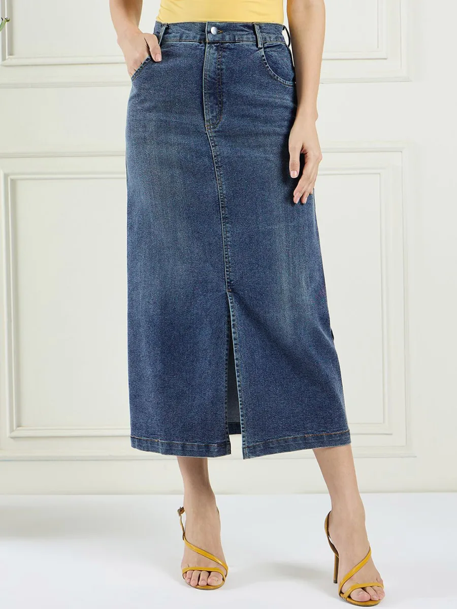 Front Slit Midi A-Line Skirt
