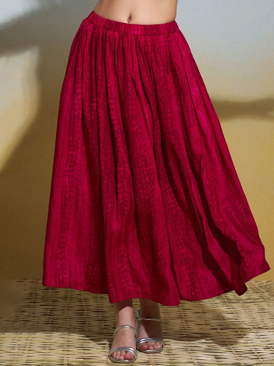 Printed Flared Midi Skirt