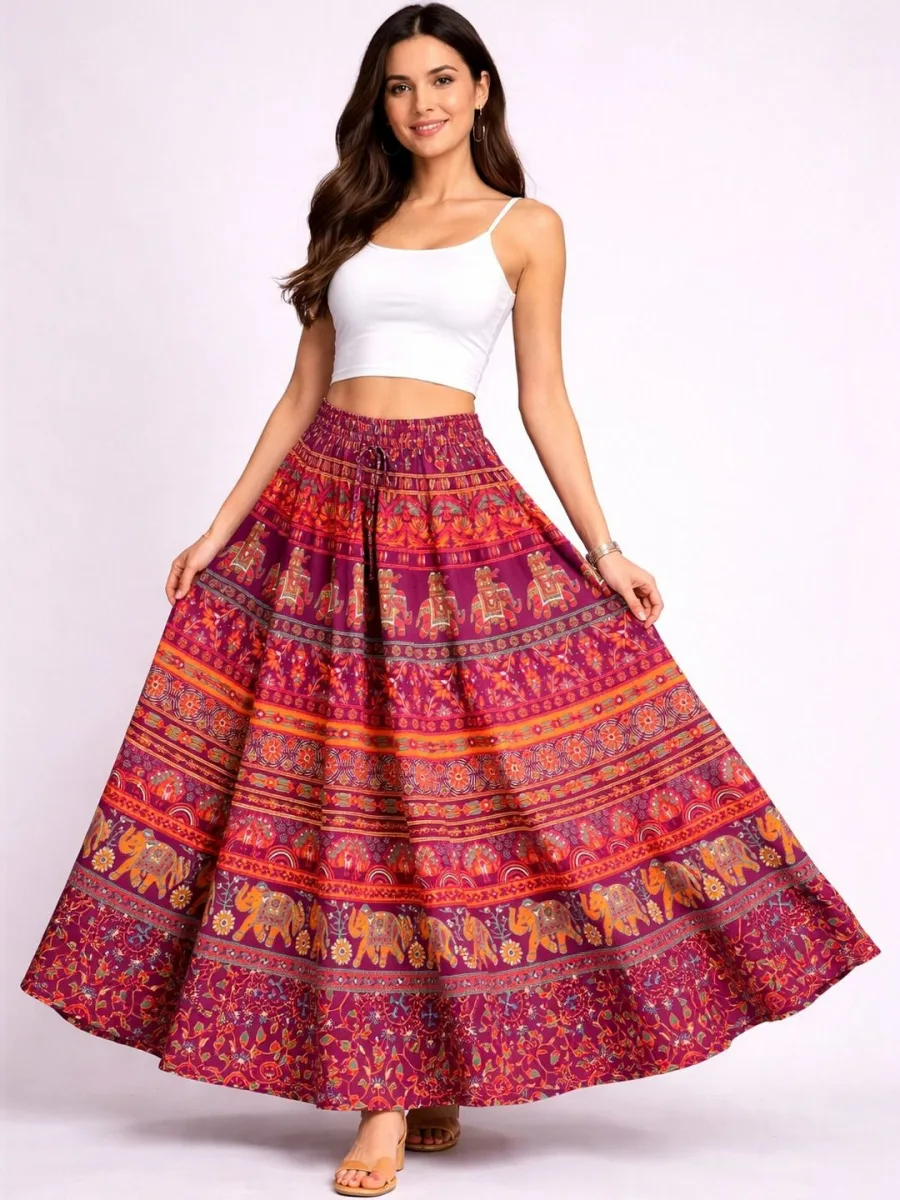 Women Pure Cotton Paisley Maxi Flared Skirt