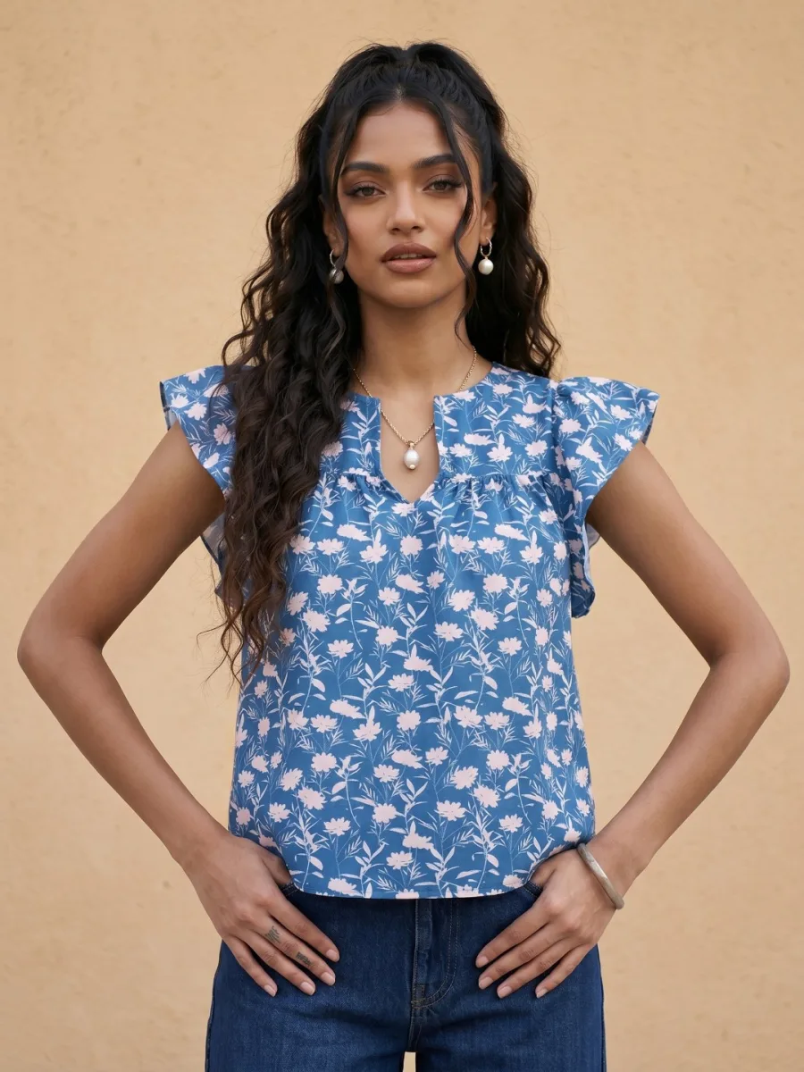 Floral Flutter Sleeve Top