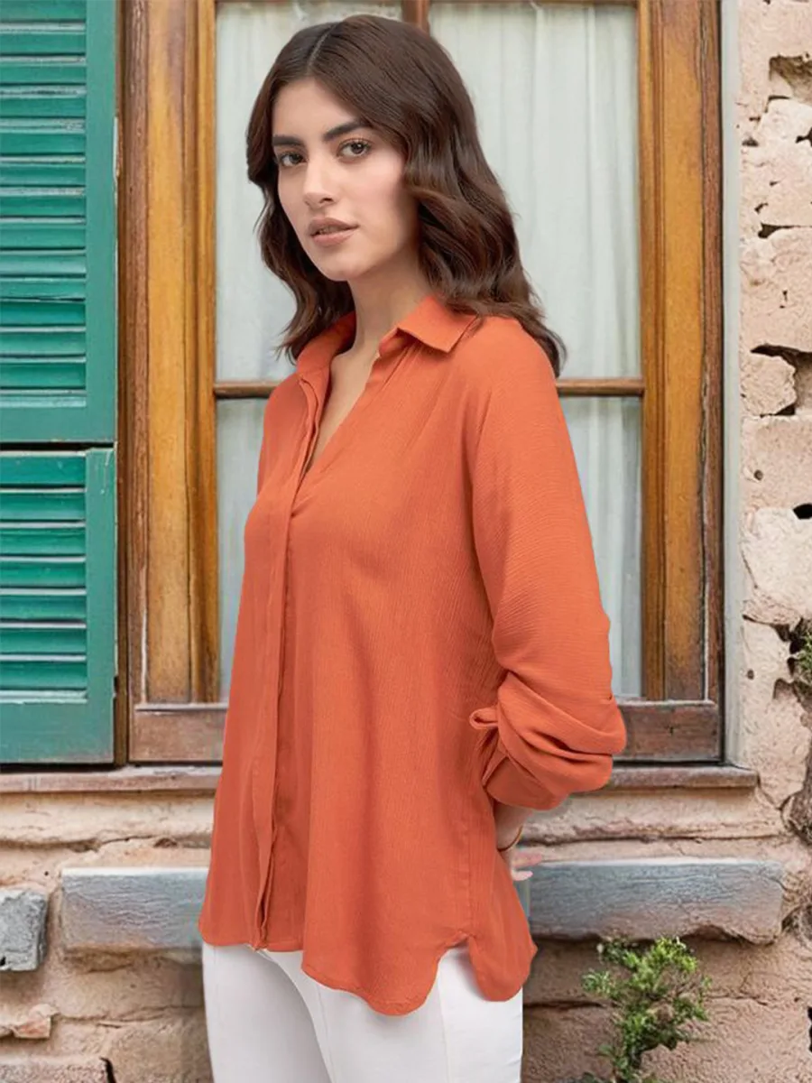 Crepe Shirt Style Top