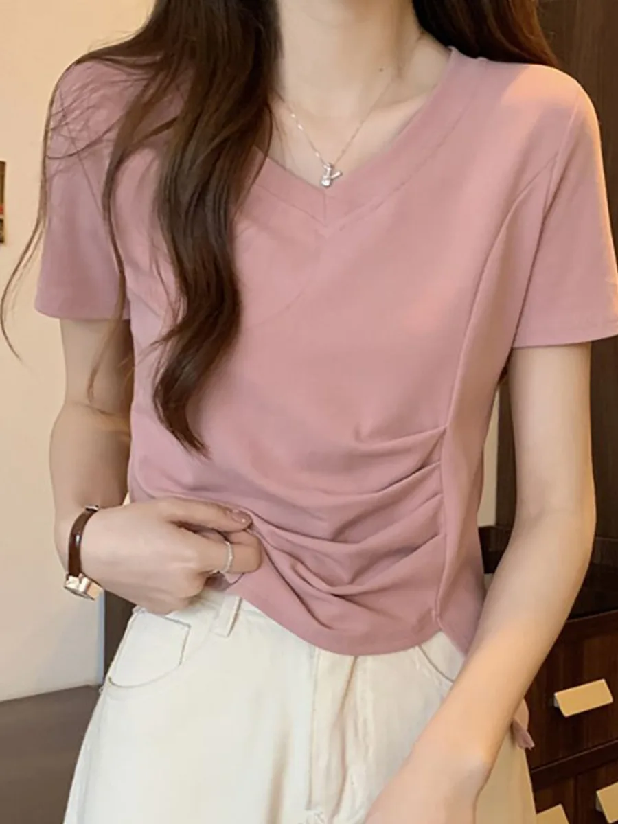 Women V-Neck Short Sleeves Top