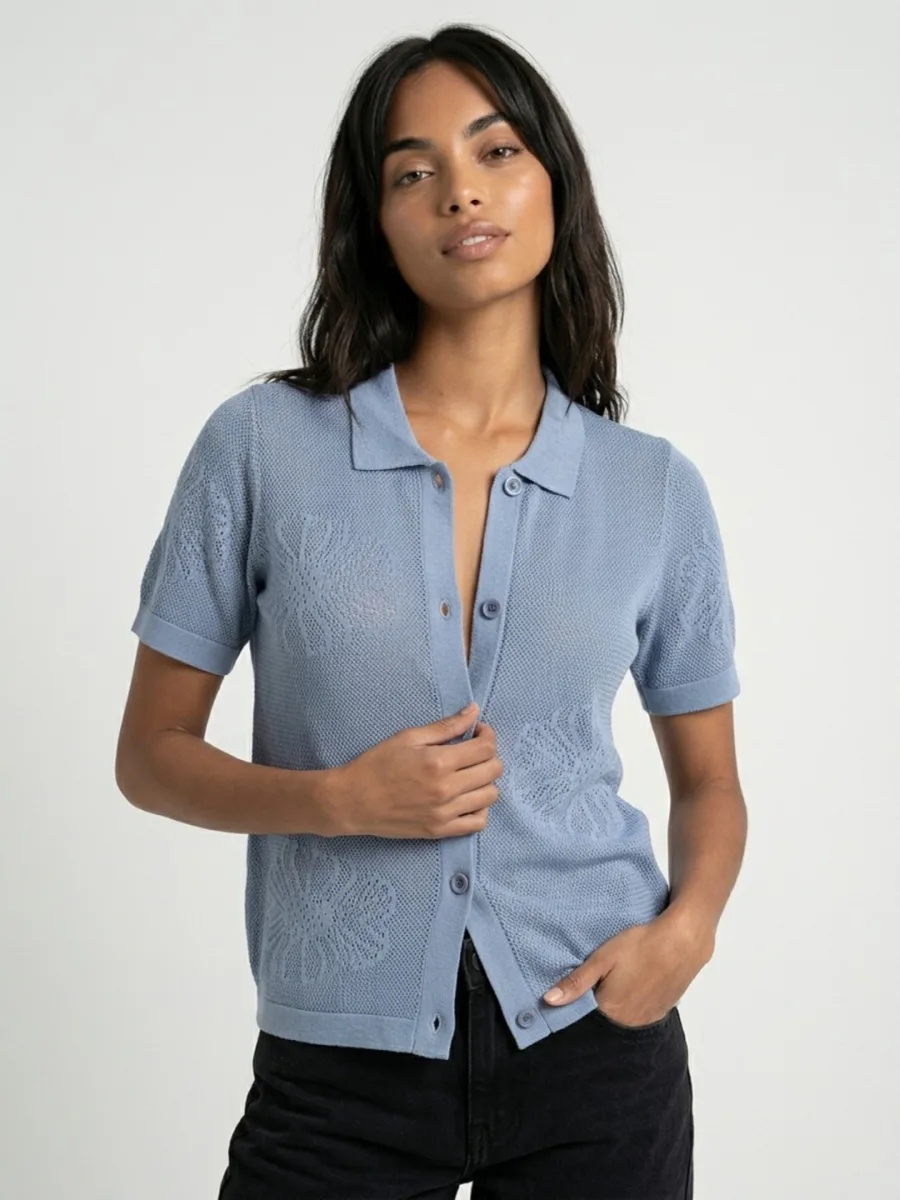 Shirt Style Fine Knit Top