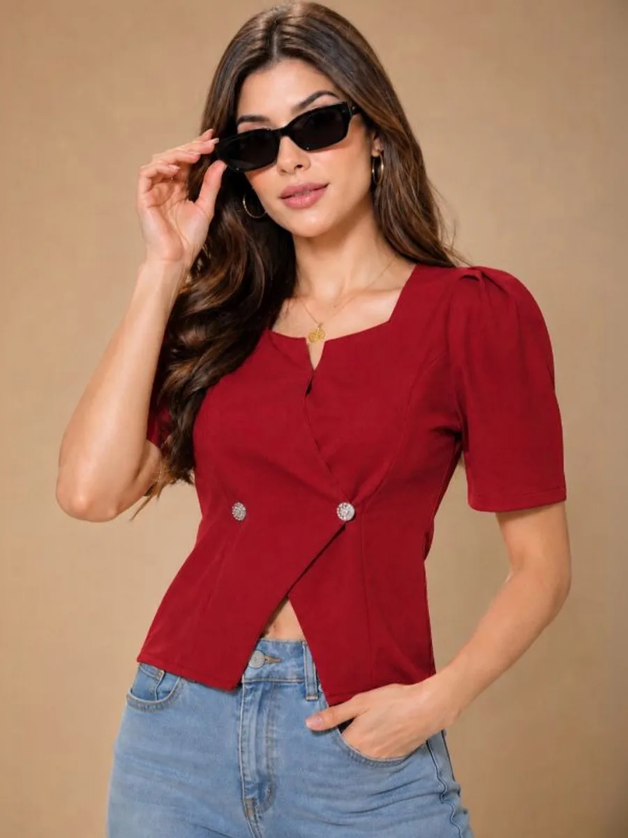 Puff Sleeve Wrap Top