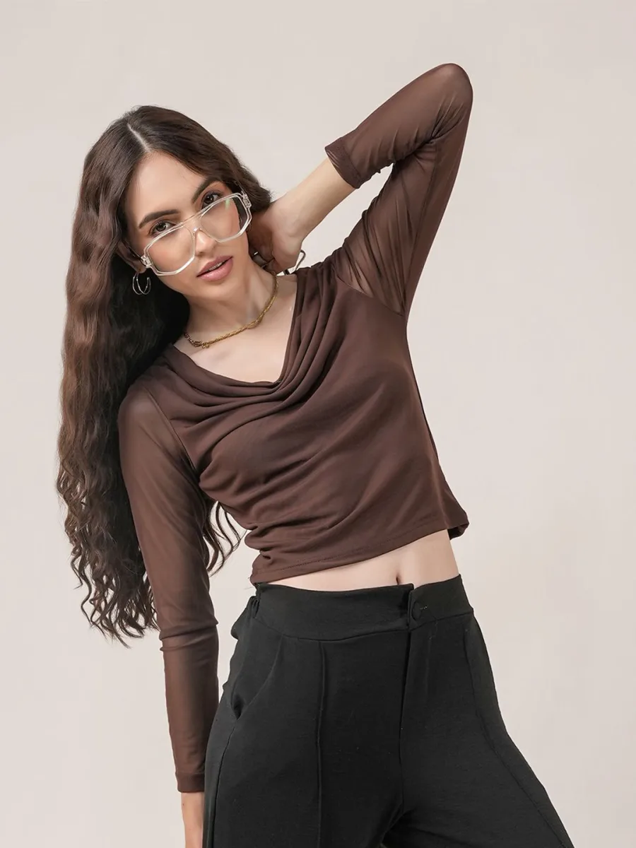 Cowl Neck Net Top