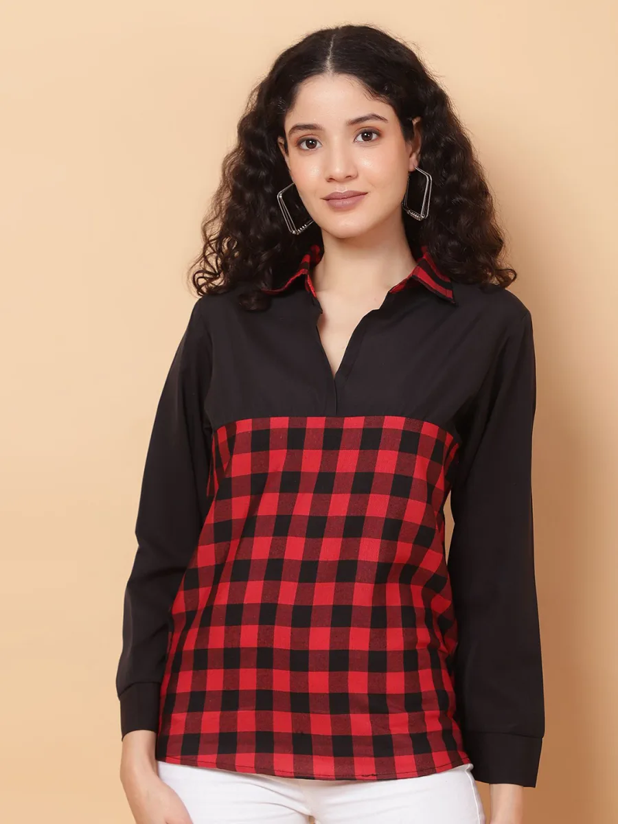 Women Checked Shirt Style Top
