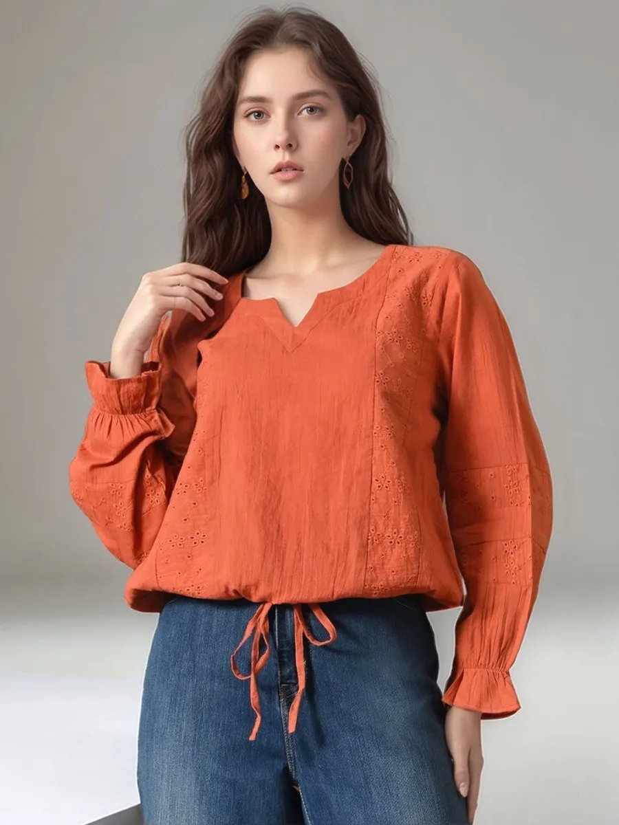 Embroidered Keyhole Neck Tops