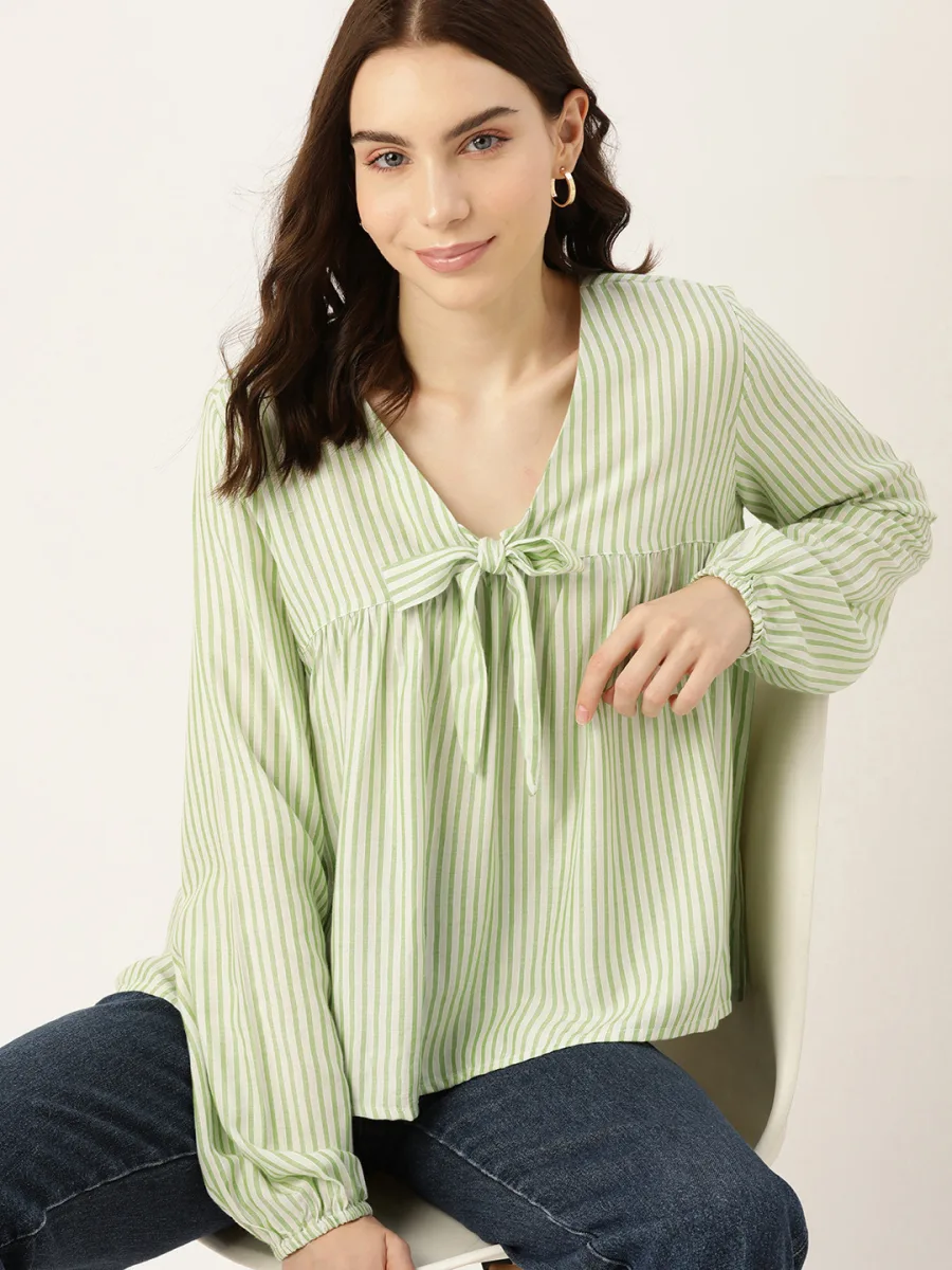 Striped Tie-Up Neck Top