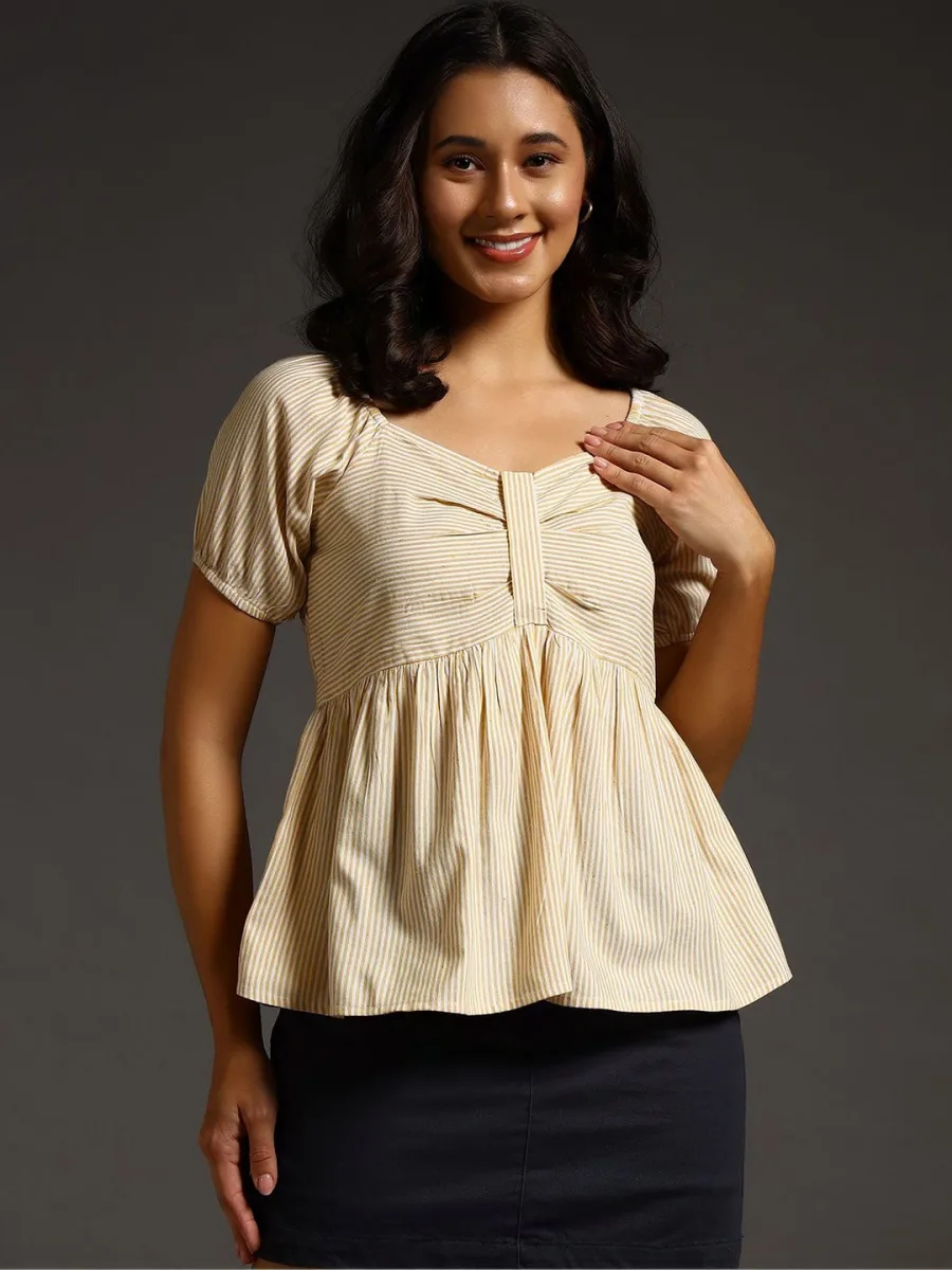 Striped Puff Sleeve Peplum Top
