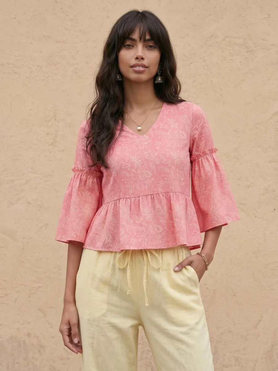 Floral Printed Bell Sleeve Top