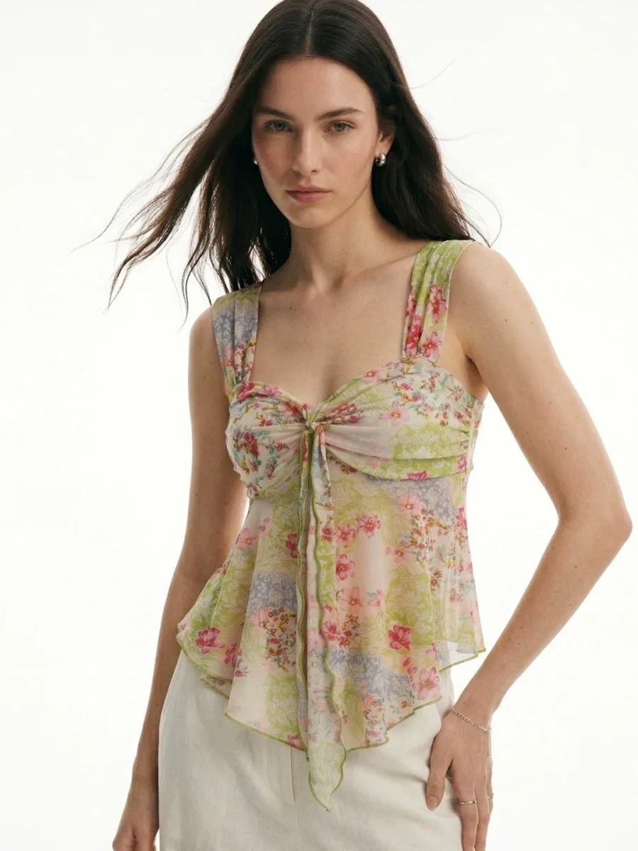 Print Sweetheart Neck Top