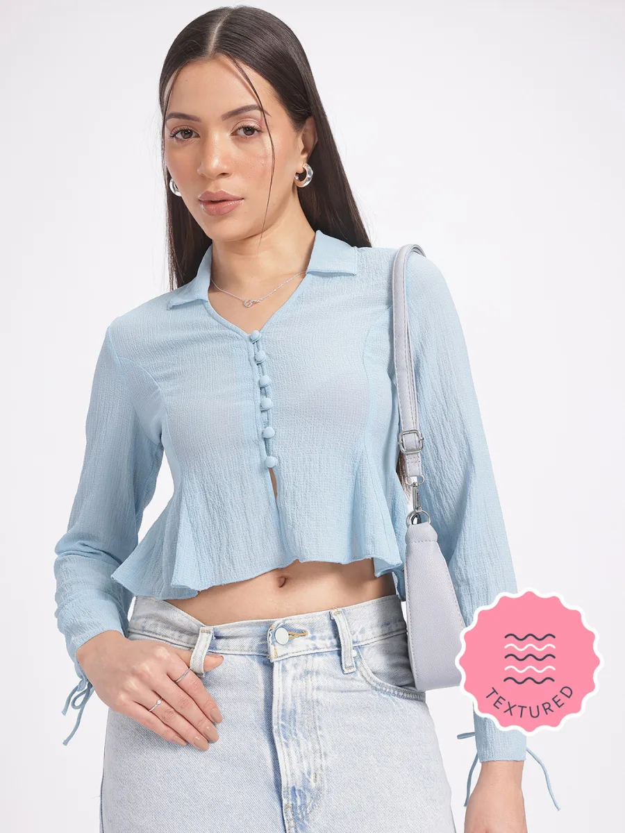 Textured Cropped Peplum Top