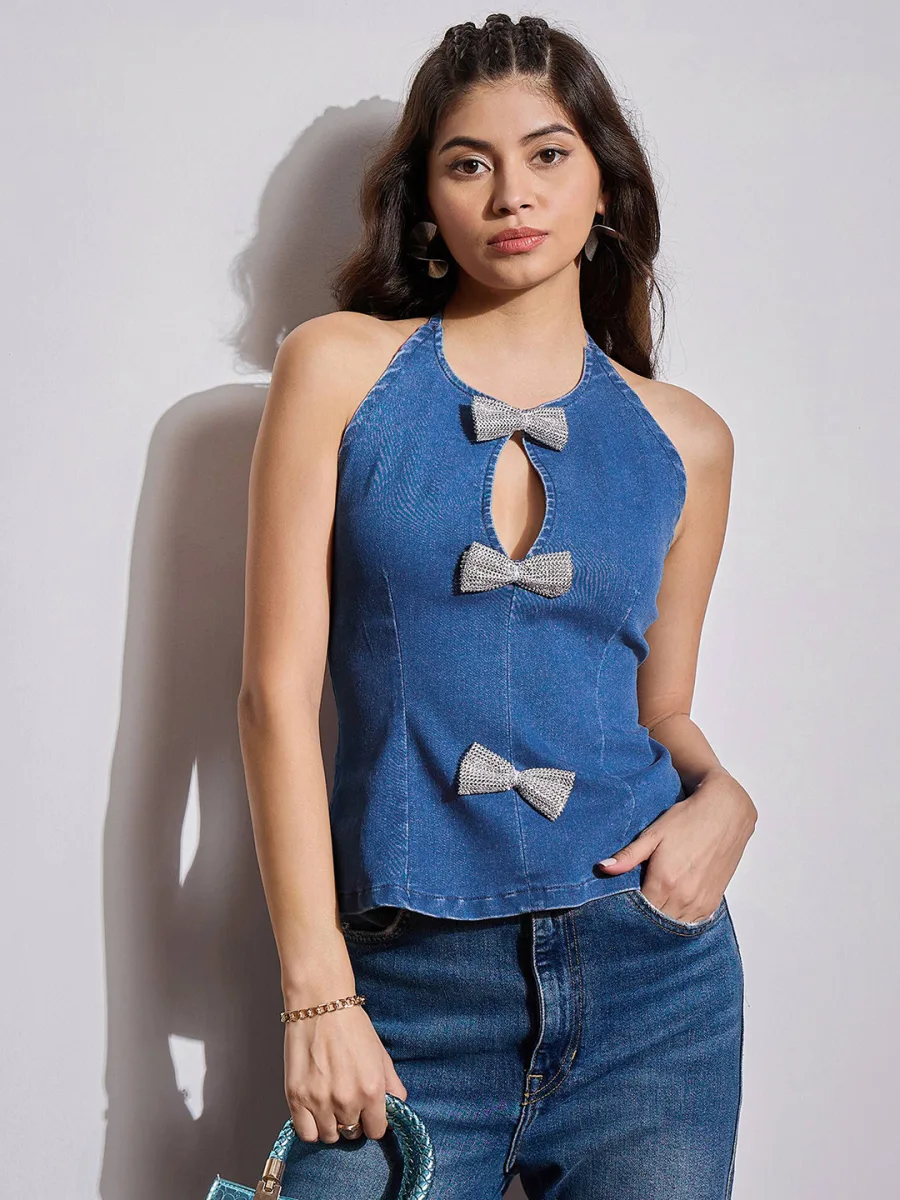 Halter Neck Denim Top