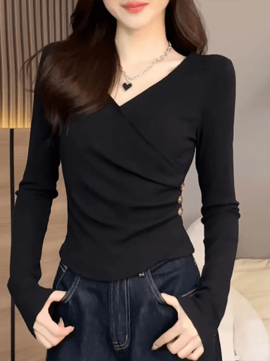 Solid V-Neck Wrap Top