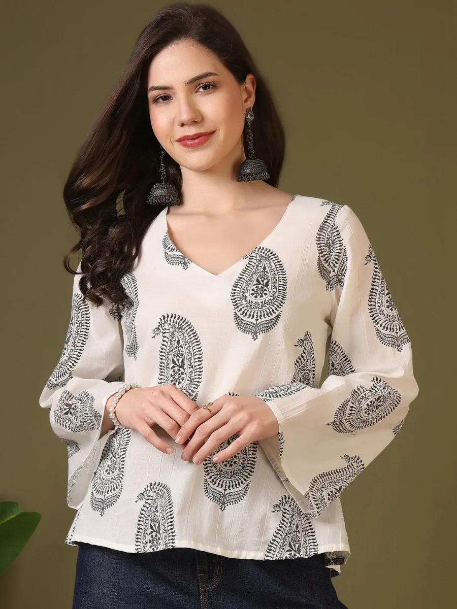 Print Flared Sleeve Top