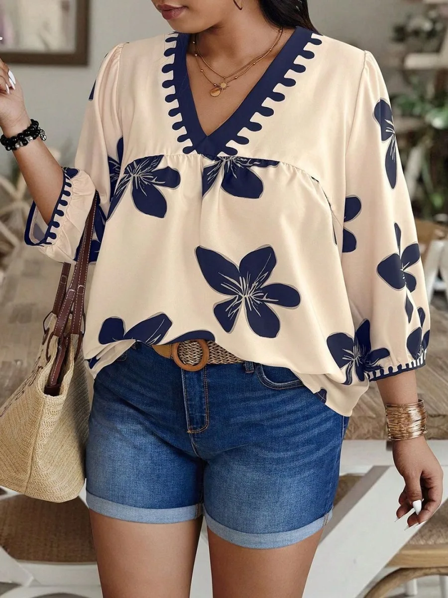 Women V-Neck Floral Print Top