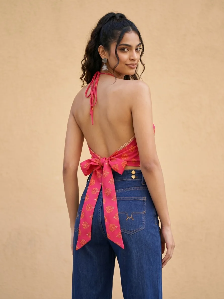 Floral Halter Neck Crop Top
