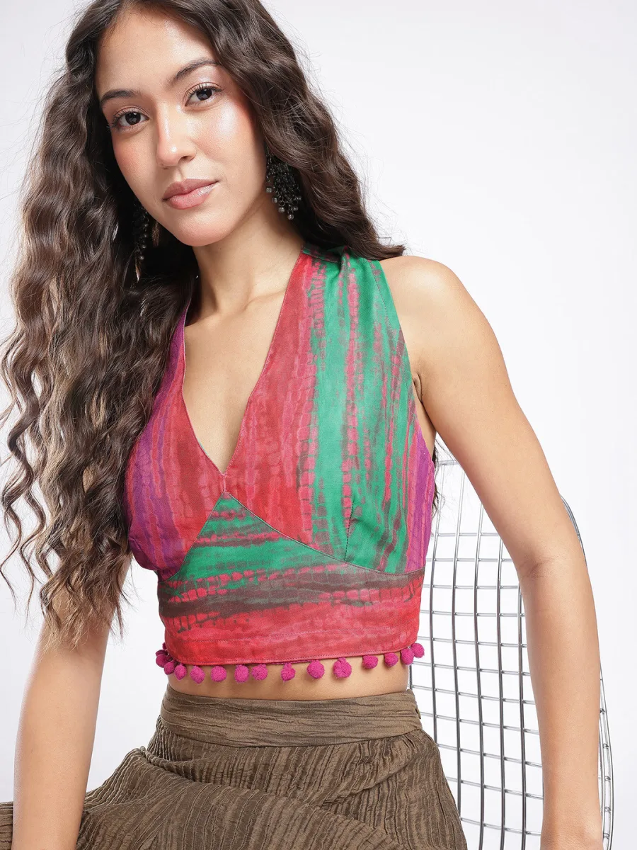 Printed Halter Neck Crop Top
