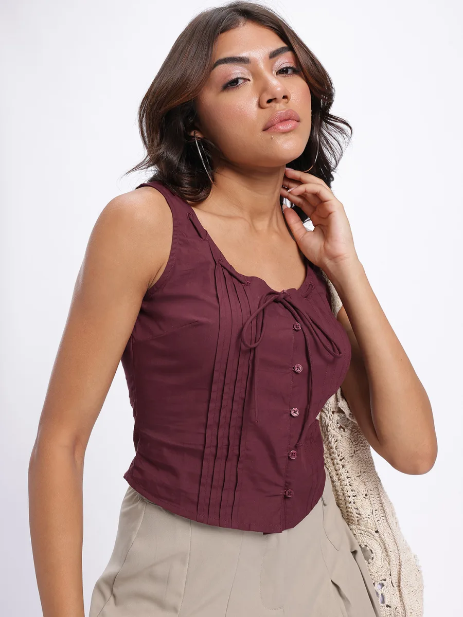 Pintucks Tie-Up Fitted Top