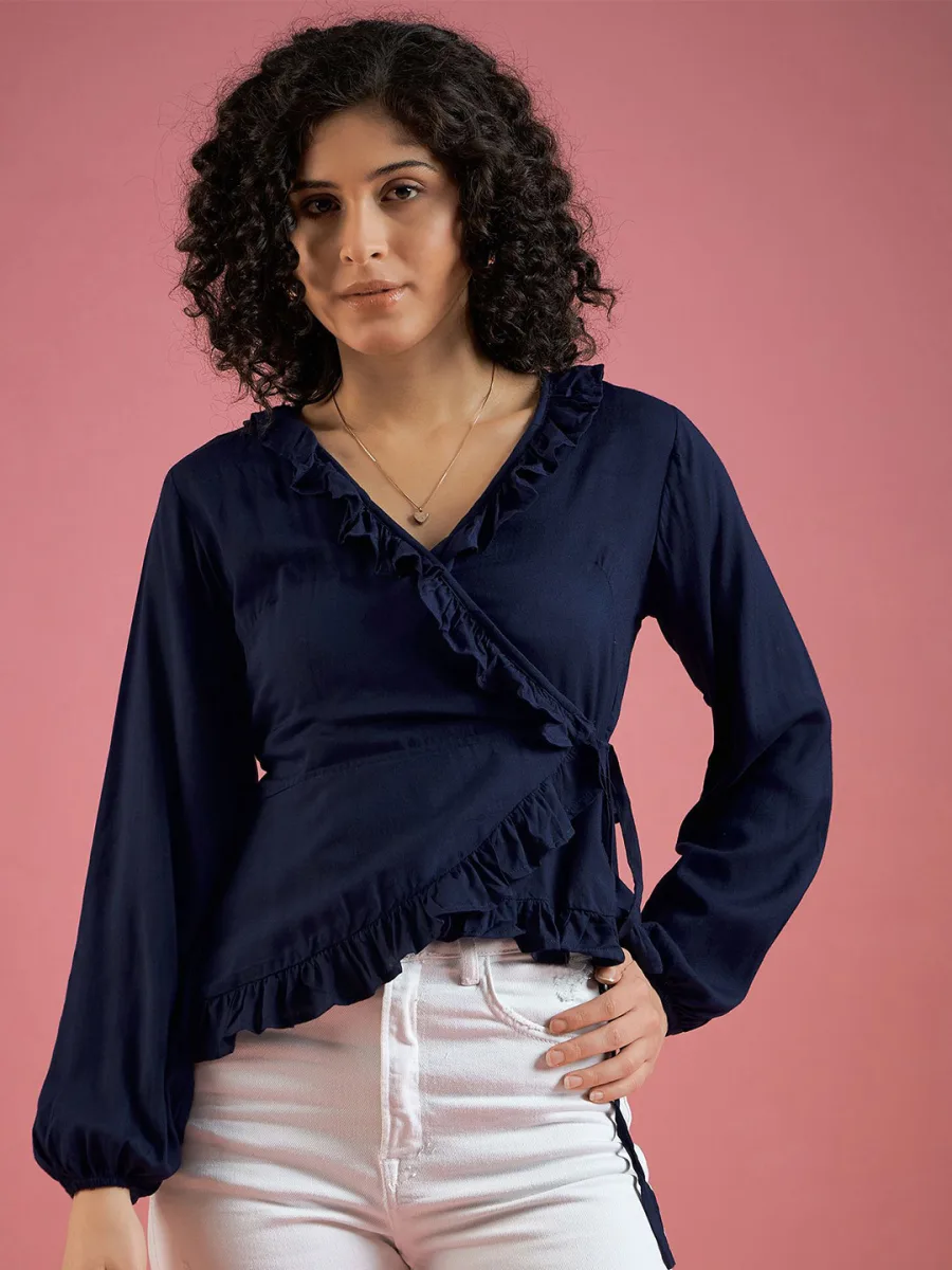 Women Puff Sleeves Wrap Top